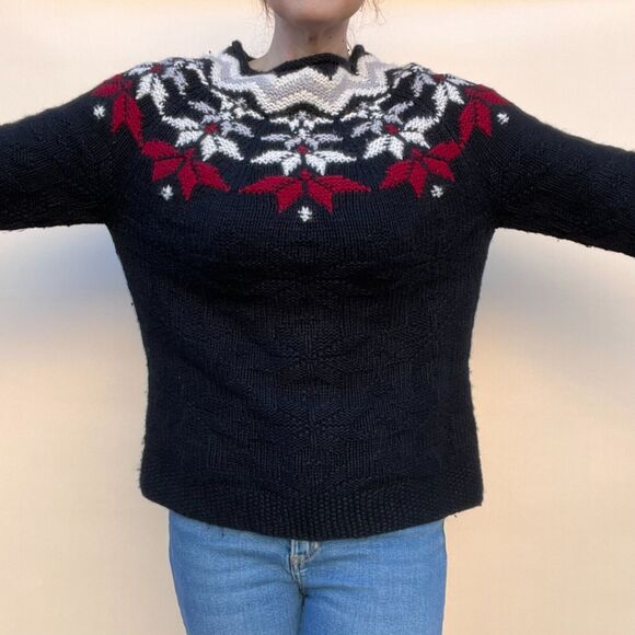 Vtg High Sierra L Black Red Fair Isle Knit Sweater Rabbit Hair Nordic Cabin Core - Picture 5 of 13